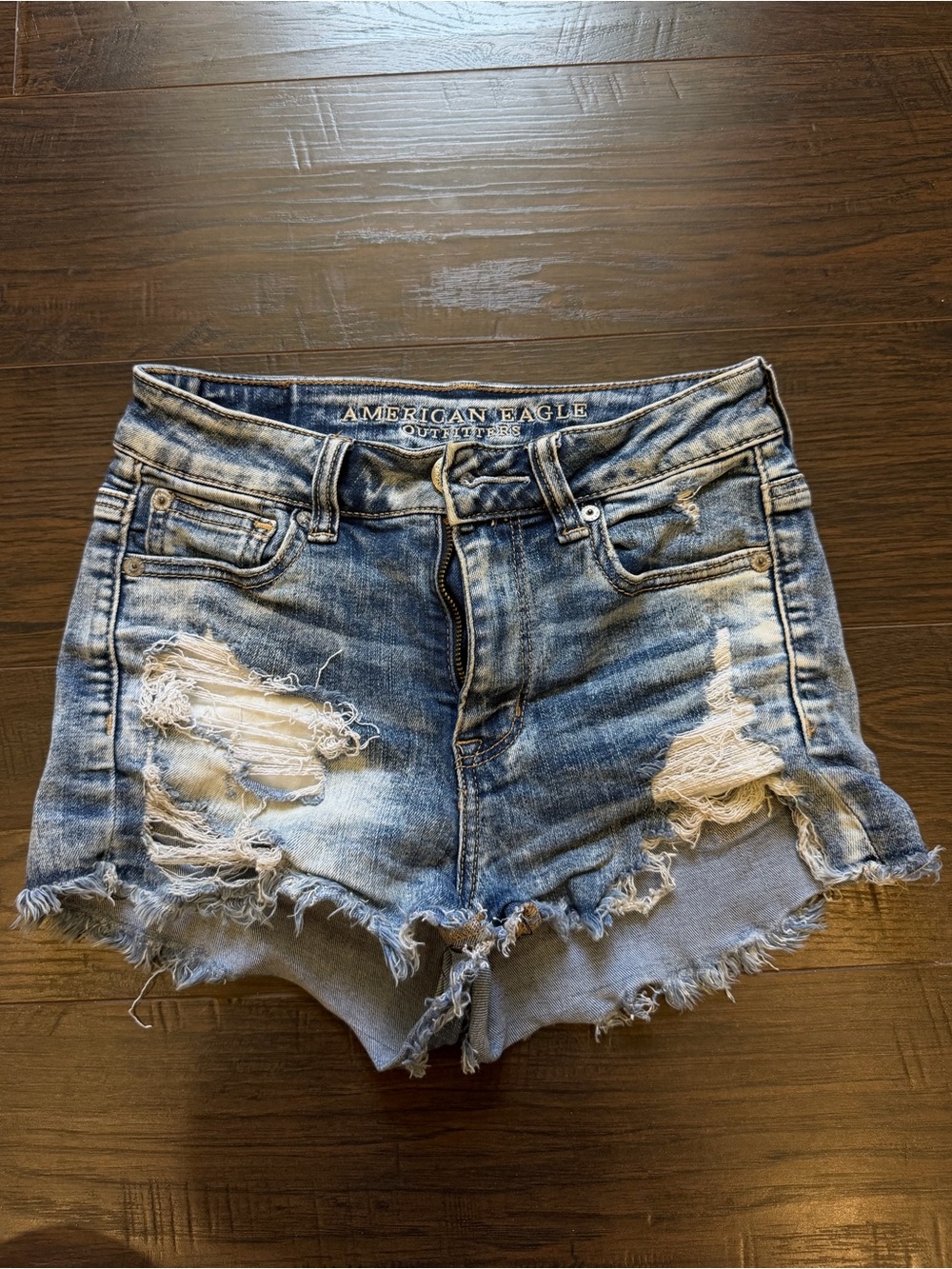 American Eagle Hi Rise Shortie Distressed Jean Shorts